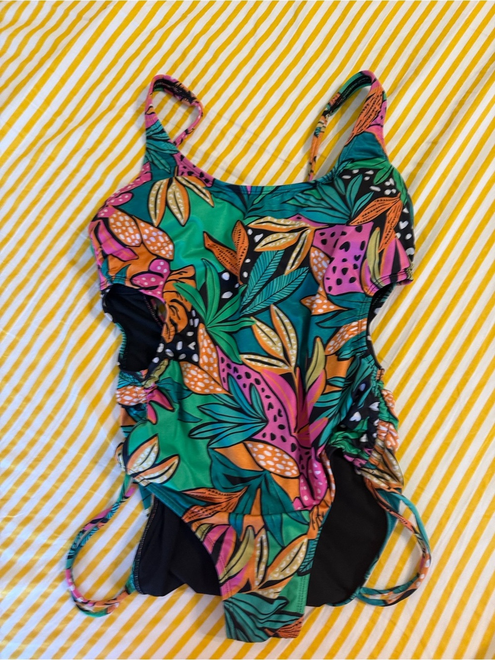 Hurley Tropical Cut Out One Piece Swimsuit with Adjustable Ruching